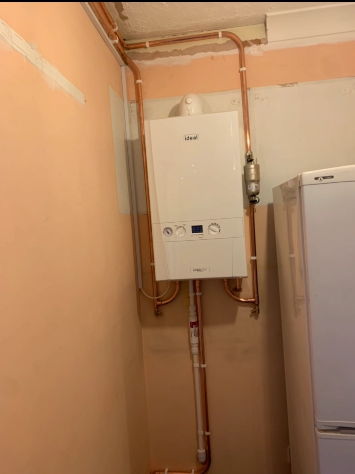 Ideal boiler installed with copper pipework